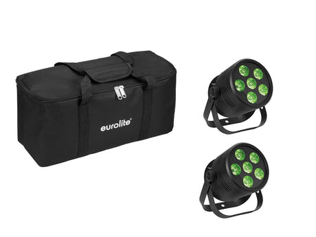 EUROLITE Conjunto 2x LED Silent Par 6 QCL suelo bk + Bolsa blanda