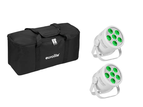 EUROLITE Conjunto 2x LED Silent Par 6 QCL Suelo wh + Bolsa blanda