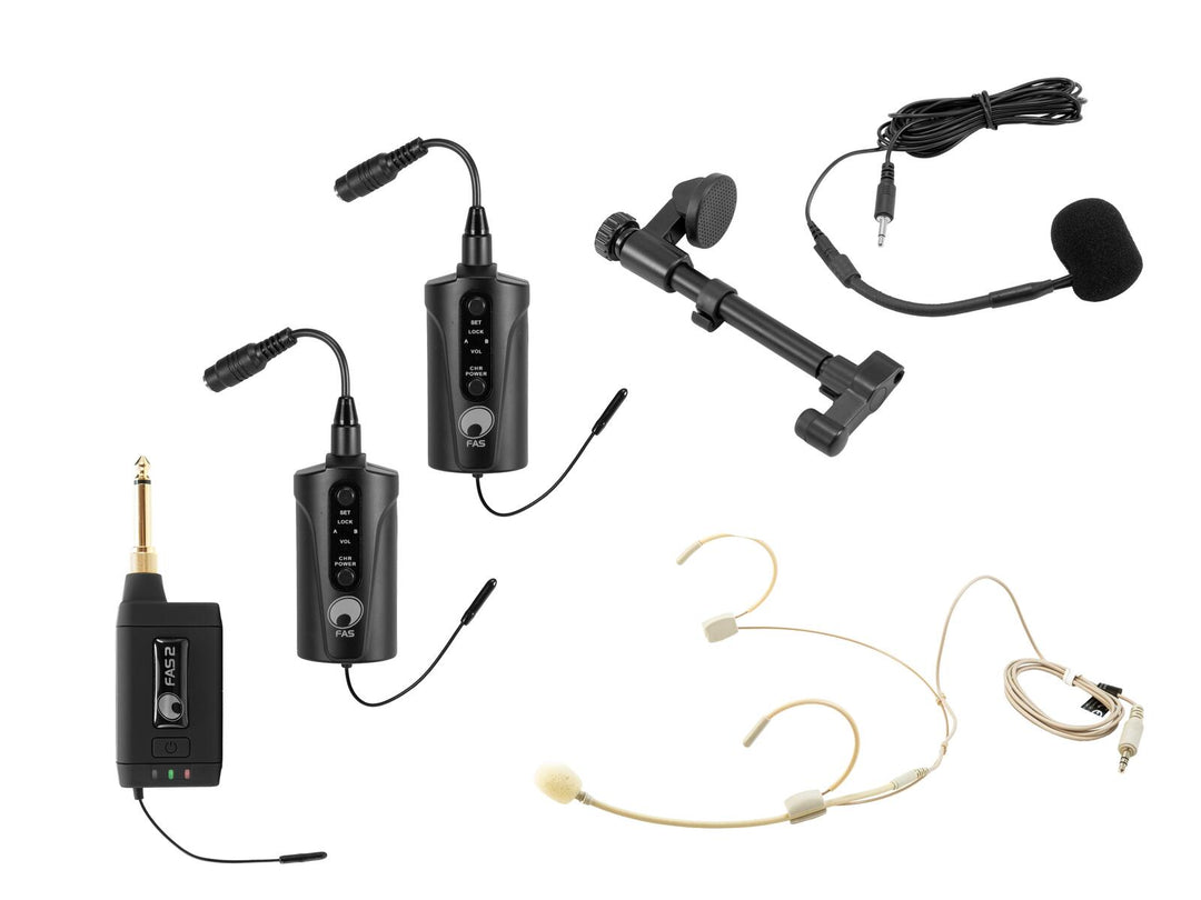 OMNITRONIC Set FAS TWO + 2x BP + diadema + Micrófono para Guitarra acústica 660-690MHz