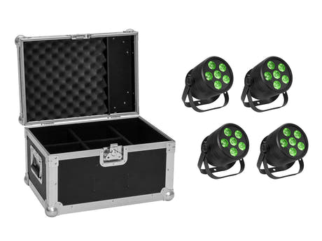 EUROLITE Conjunto 4x LED Silent PAR 6 QCL De suelo bk + estuche