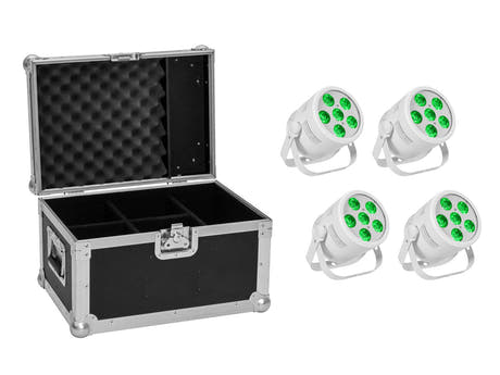 EUROLITE Conjunto 4x LED Silent PAR 6 QCL De suelo wh + estuche