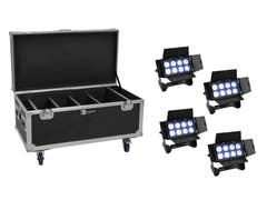 EUROLITE Set 4x AKKU Multiflood IP 8x10W RGBW Wash CRMX + Case con función de carga