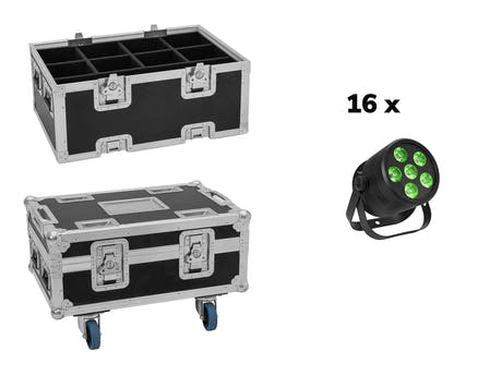 EUROLITE Set 16x LED Silent Par 6 QCL de suelo bk + Case