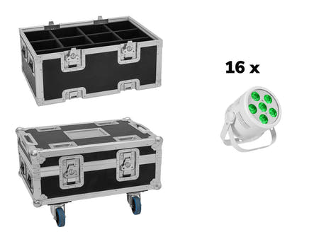 EUROLITE Conjunto de 16x LED Silent Par 6 QCL de suelo blanca + Estuche