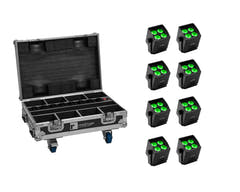 EUROLITE Set 8x AKKU Mini IP UP-4 QCL Spot MK2 + case con función de carga