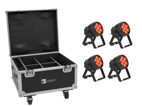 EUROLITE Set 4x AKKU IP PAR 7 QCL CRMX MK2 + Case con función de carga