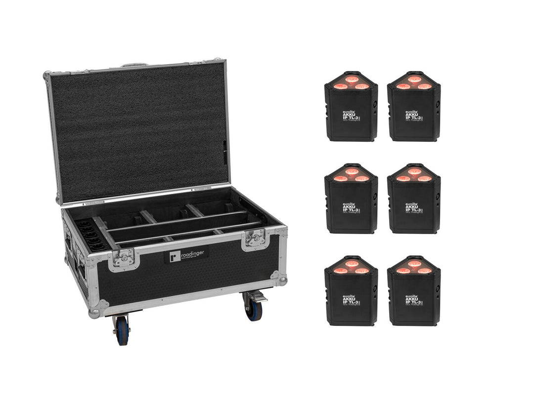 EUROLITE Set 6x AKKU IP TL-3 QCL + case con ruedas y función de carga