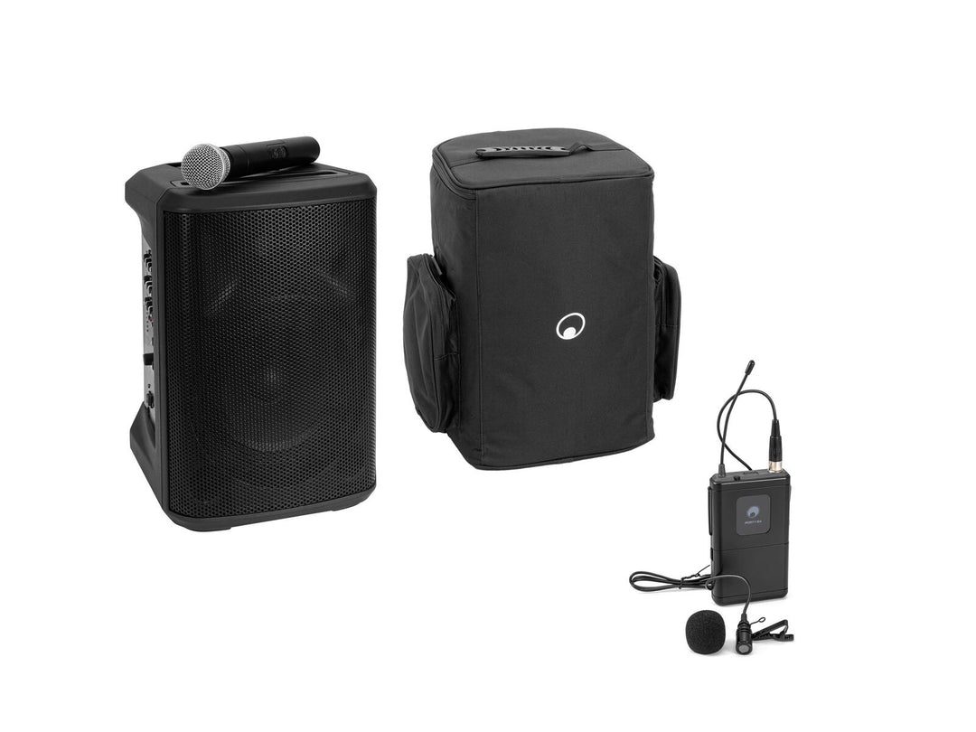 OMNITRONIC Set PORTY-8A Sistema de PA inalámbrico + transmisor Bodypack incl. micrófono Lavalier + bolsa blanda