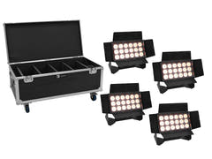 EUROLITE Set 4x AKKU Multiflood IP 18x10W RGBW Wash CRMX + case con ruedas