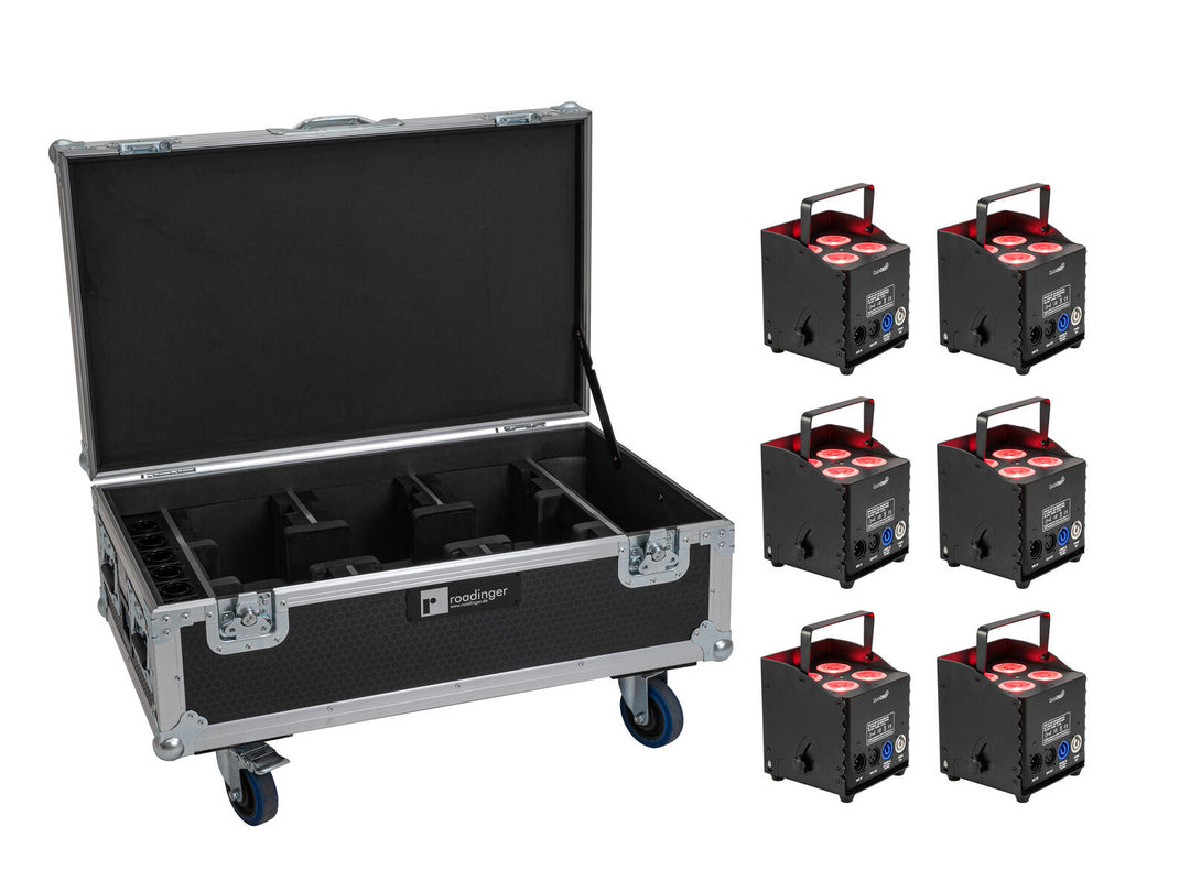 EUROLITE Set 6x AKKU UP-4 QCL Spot QuickDMX MK2 + Flightcase con ruedas y función de carga