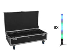 Set EUROLITE 8x AKKU IP Pixel Tube 360° PRO CRMX + Flightcase con ruedas y función de carga