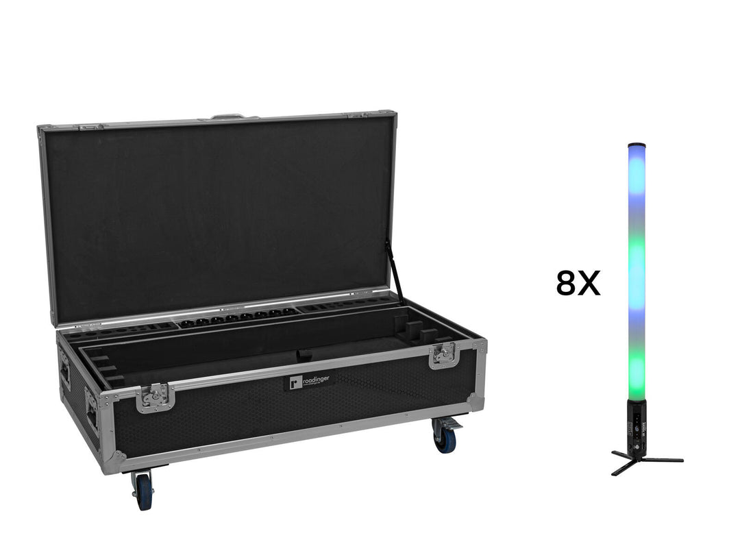 Set EUROLITE 8x AKKU IP Pixel Tube 360° PRO CRMX + Flightcase con ruedas y función de carga