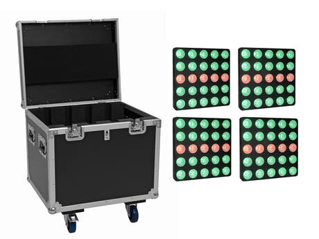 EUROLITE Conjunto 4x LED Pixel Matrix Panel 5x5 RGB/WW + Flightcase con ruedas