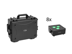 EUROLITE Set 8x AKKU IP Flat Light 3 bk + estuche de plástico con trolley