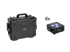 EUROLITE Set 8x AKKU Flat Light 3 bk + estuche de plástico con carrito