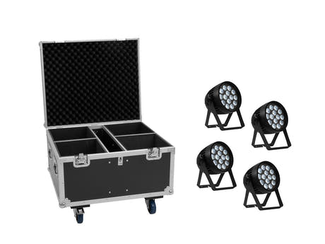 EUROLITE Set de 4x AKKU IP PAR 14 HCL QuickDMX + Flightcase