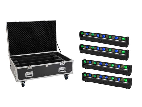 EUROLITE Set 4x LED BAR-8 SWING QCL barra + Flightcase con ruedas