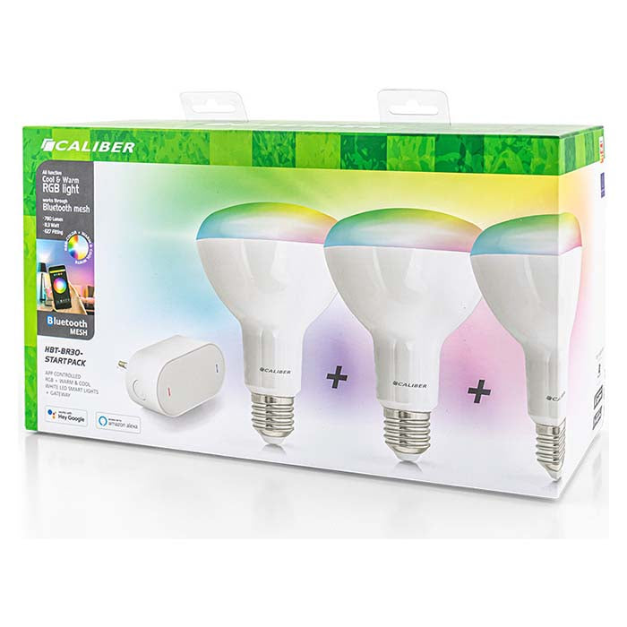 Starterpack para hogar inteligente Caliber BR30, bombilla LED blanca/multicolor