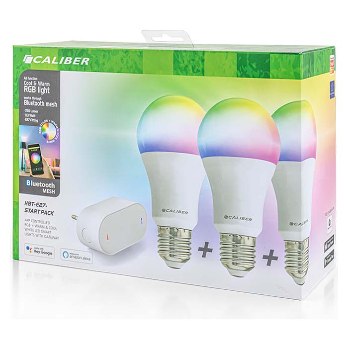 Starterpack para hogar inteligente Caliber E27, bombillas LED blancas/multicolor
