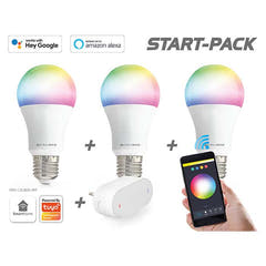 Starterpack para hogar inteligente Caliber E27, bombillas LED blancas/multicolor