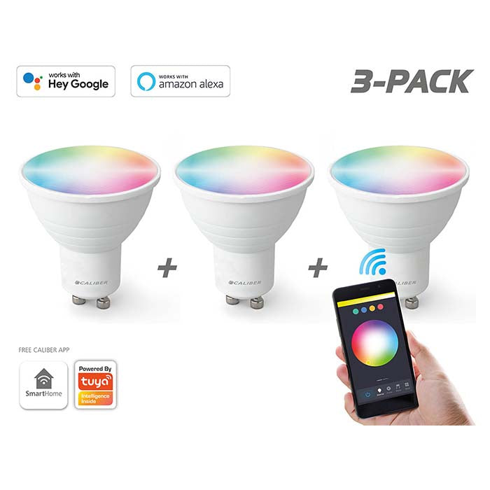 Caliber GU10 Smart Home pack de 3 bombillas LED blancas/multicolor