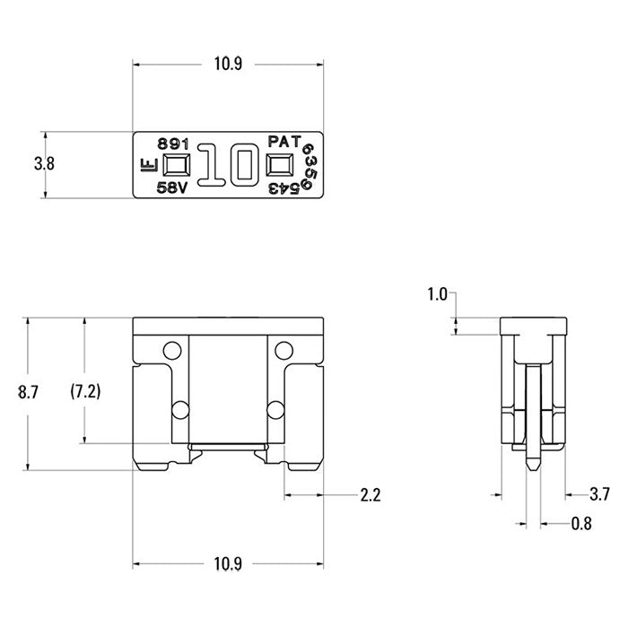 Ampire Derivación para fusible mini de bajo perfil 10A (ACN) - 1 ud.