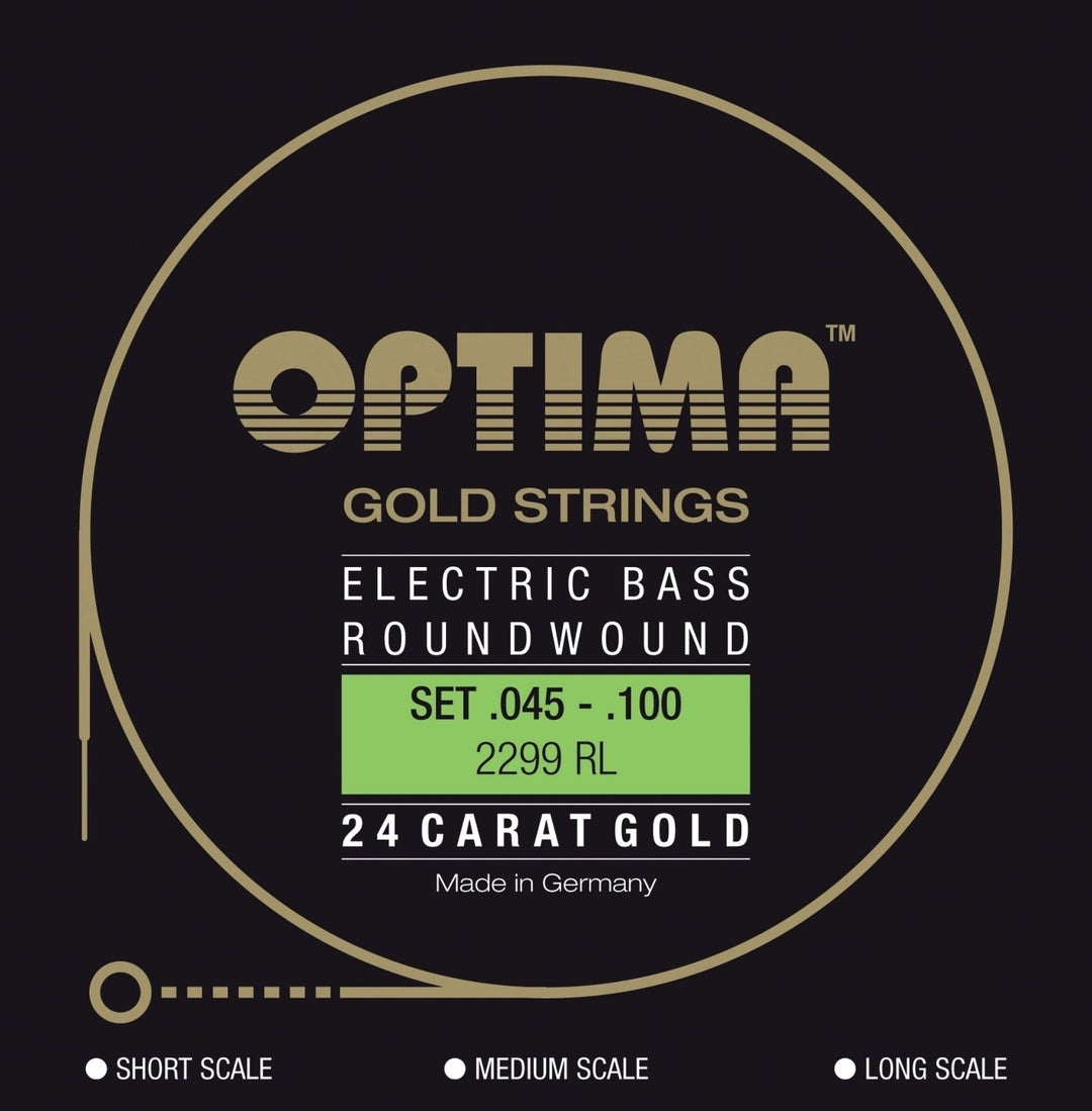 Cuerdas de E-Bass Optima Gold Strings Round Wound de escala larga - Set de 4 cuerdas reg-light (2299L)