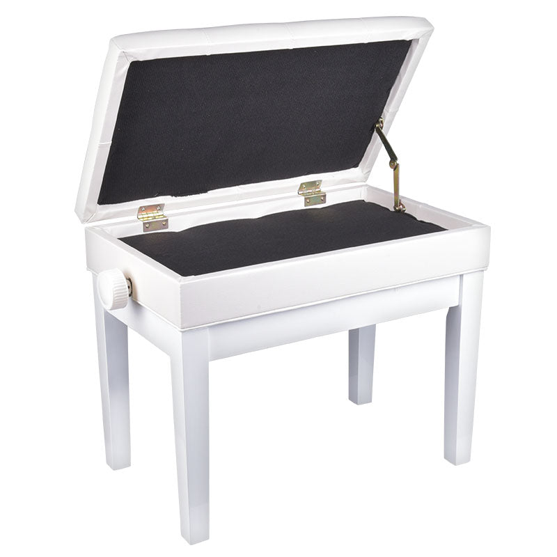 Banco de piano – almacenamiento y altura ajustable (blanco)