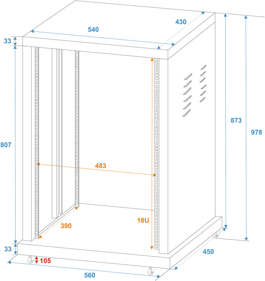 ROADINGER Rack de acero SR-19, 18U