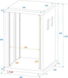 Rack de acero ROADINGER SR-19, 20U