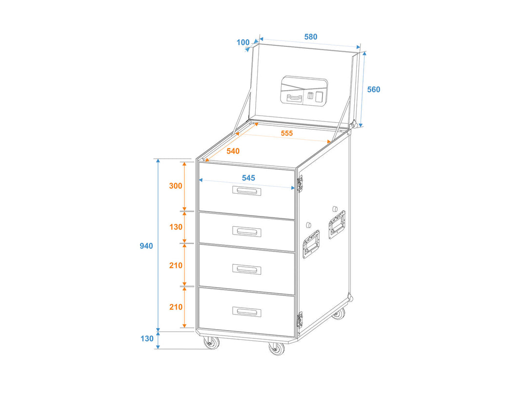 ROADINGER WDS-1 Estuche universal con cajones y ruedas