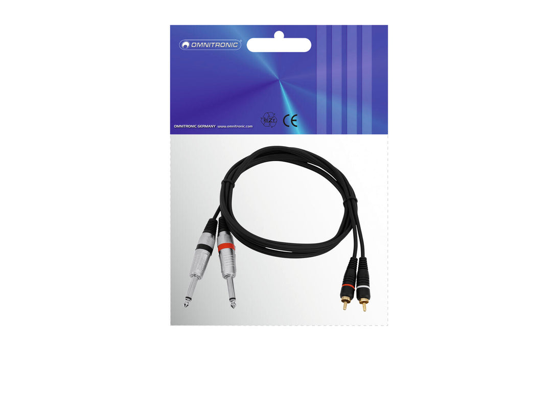OMNITRONIC cable adaptador 2xJack/2xRCA 1.5m bk