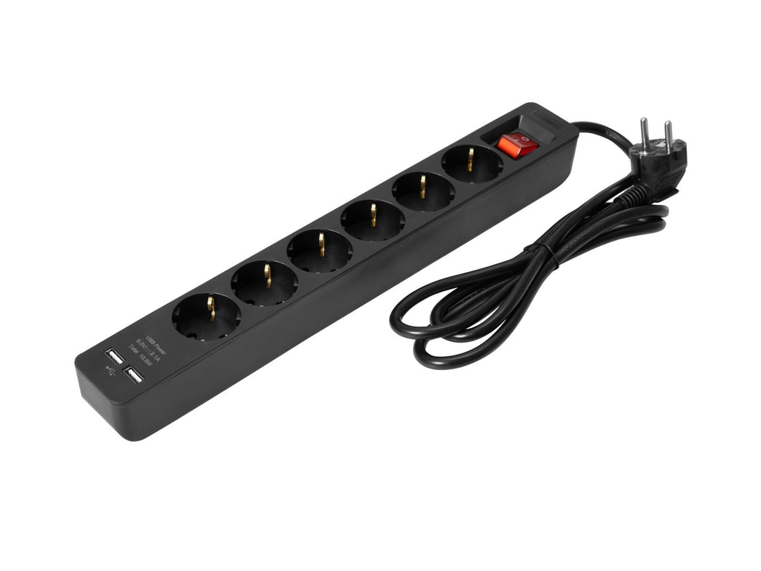 EUROLITE Distribuidor ON-1 de 6 vías + 2 USB bk