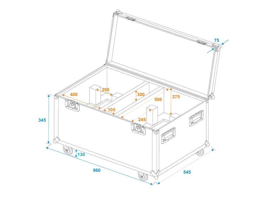 ROADINGER Flightcase 2x THA-250F con ruedas