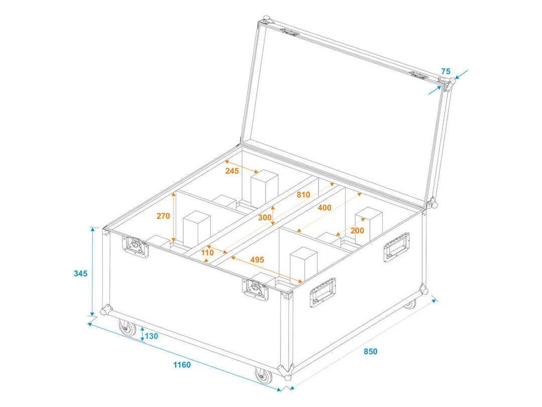 ROADINGER Flightcase 4x THA-250F con ruedas