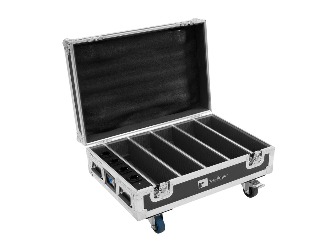 ROADINGER Flightcase 4x AKKU BAR-6 Glow QCL Flex QuickDMX con función de carga