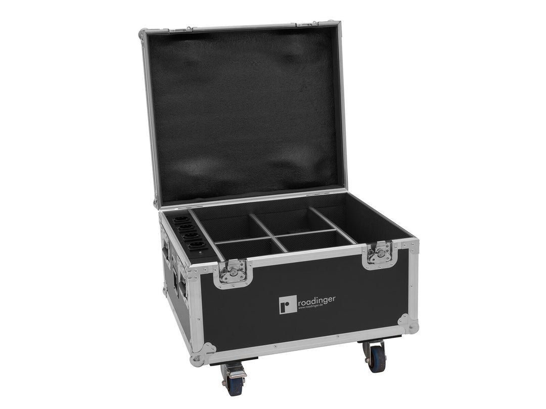 Flightcase ROADINGER para 4x AKKU IP PAR 7 QCL WDMX con función de carga