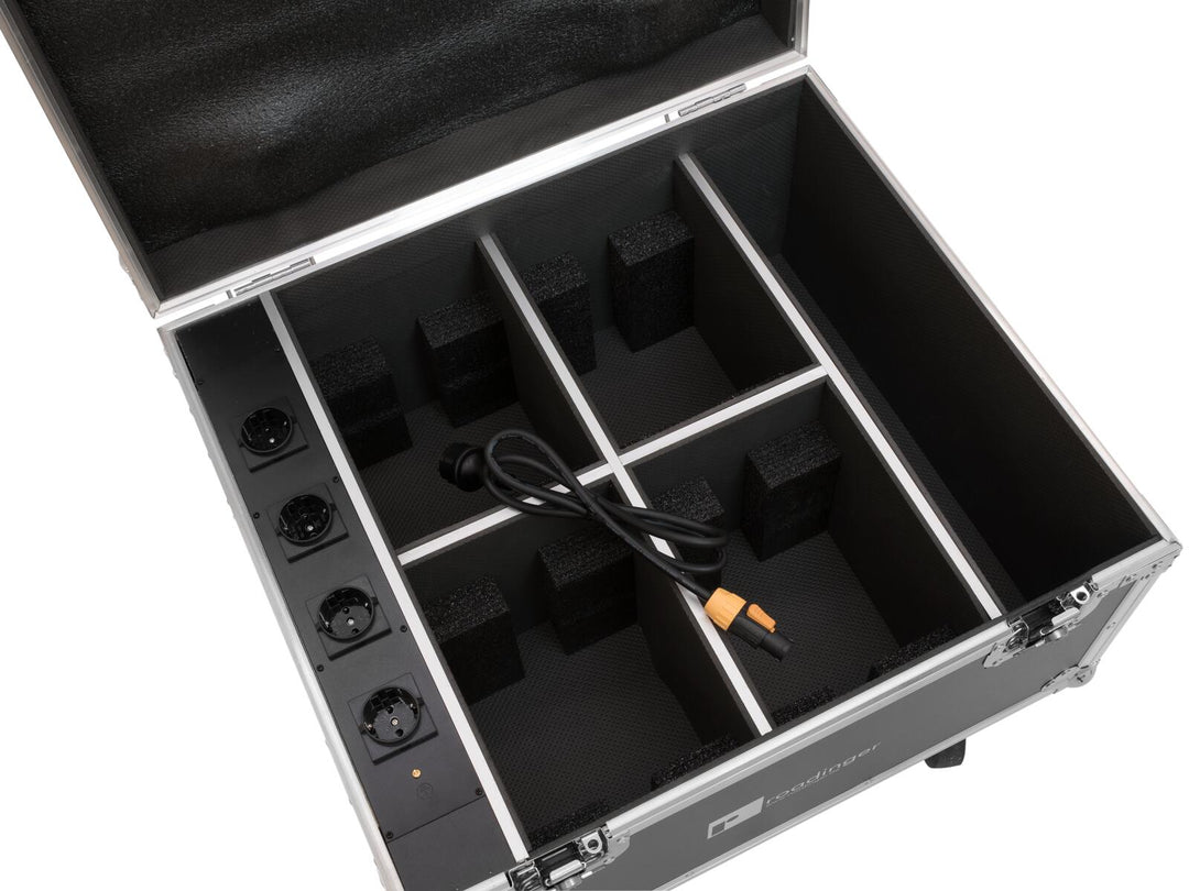 Flightcase ROADINGER para 4x AKKU IP PAR 7 QCL WDMX con función de carga