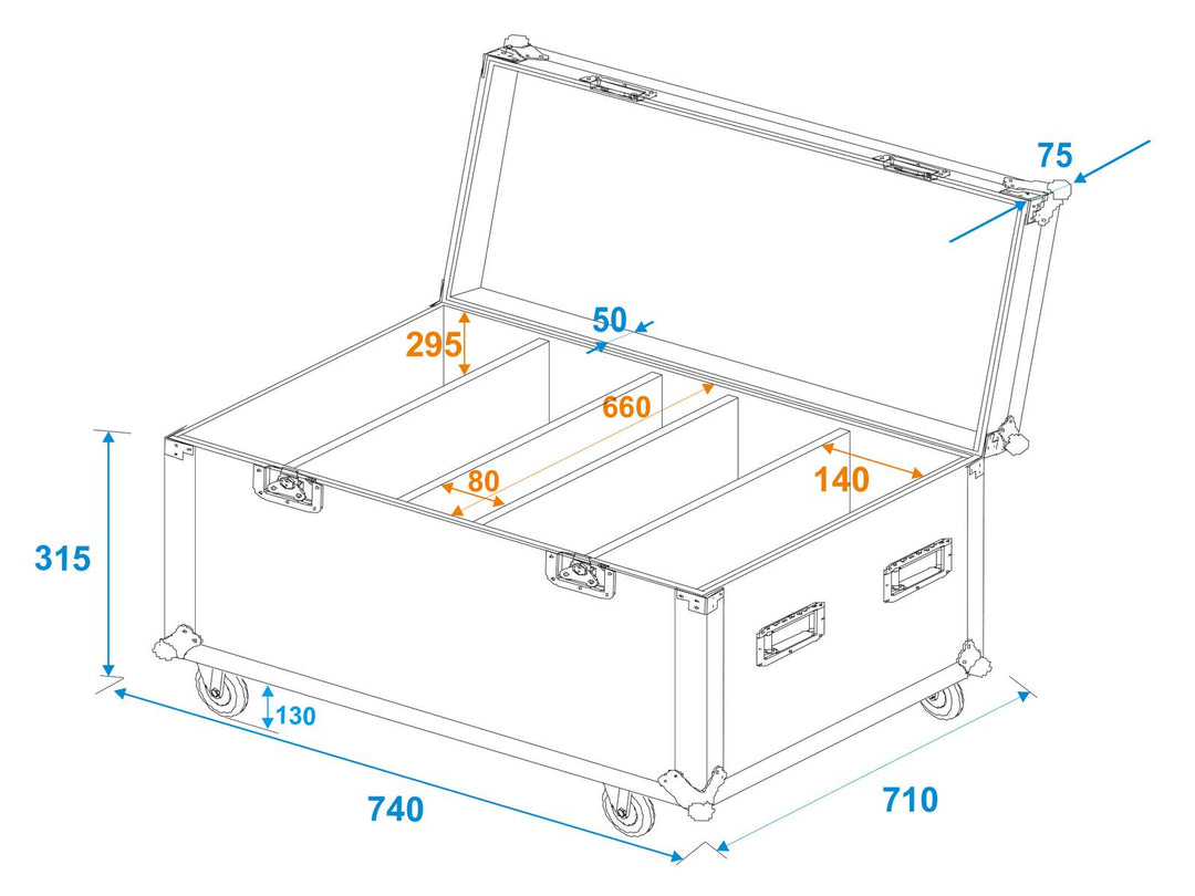 ROADINGER Flightcase 4x LED PLL-480 con ruedas