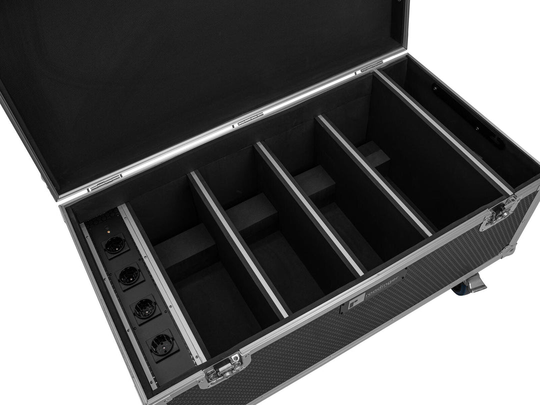 Flightcase ROADINGER 4x AKKU Multiflood IP 8x10W RGBW Wash CRMX con función de carga