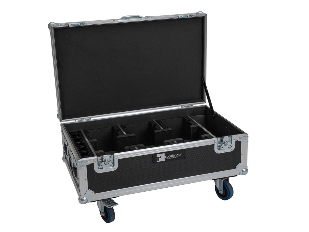 ROADINGER Flightcase para 6x AKKU UP-4 QCL Spot QuickDMX MK2 con función de carga y ruedas