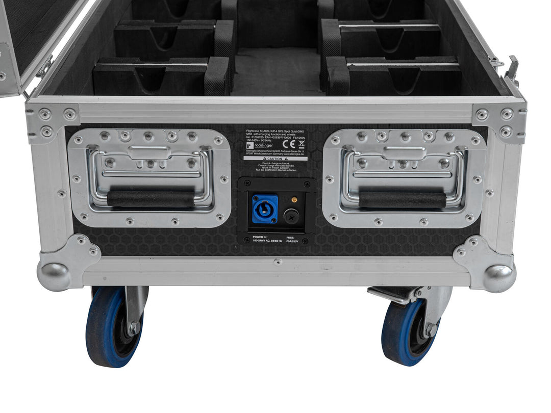 ROADINGER Flightcase para 6x AKKU UP-4 QCL Spot QuickDMX MK2 con función de carga y ruedas