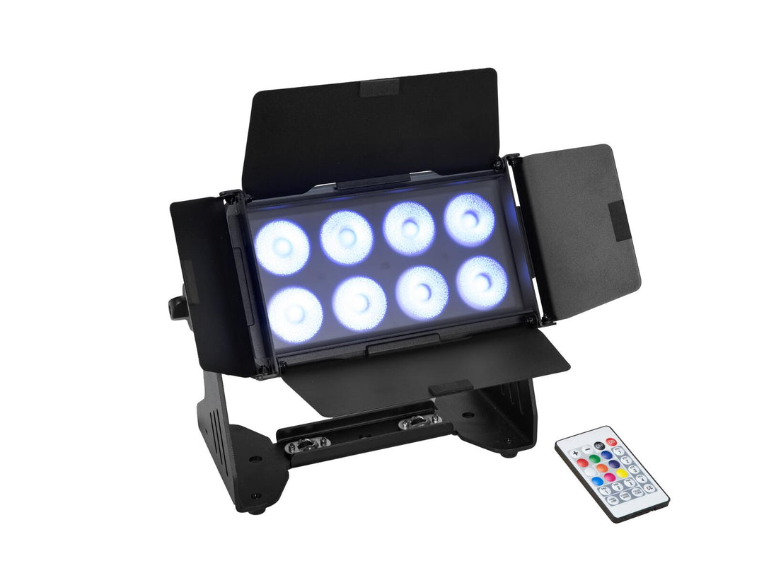 EUROLITE Set 4x AKKU Multiflood IP 8x10W RGBW Wash CRMX + Case con función de carga