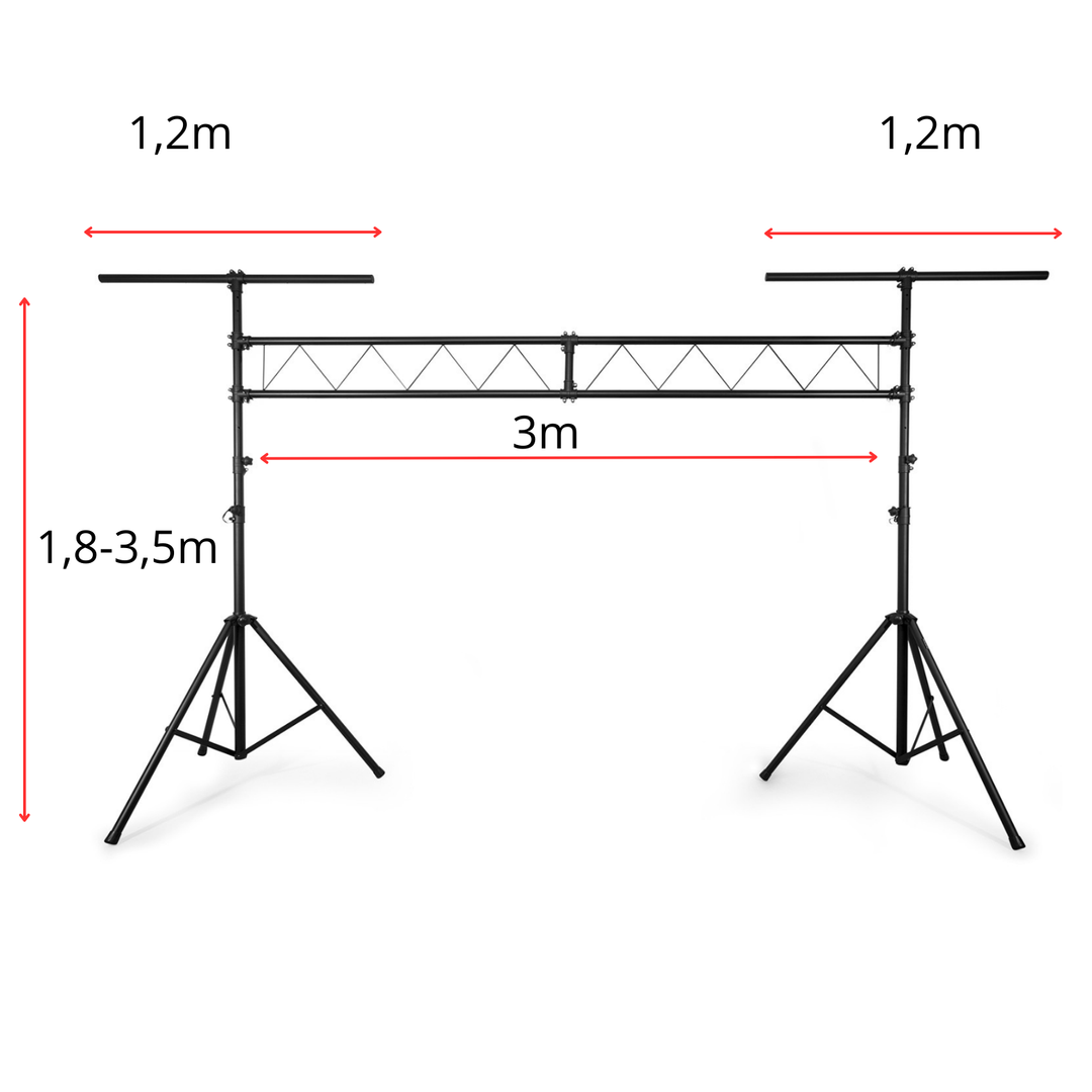 Puente de iluminación Hardman SDLS1 sobre soportes, 3,5 m de alto y 3 m de ancho