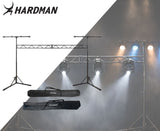 Puente de iluminación Hardman SDLS8 sobre soportes, 3,5 m de alto y 3 m de ancho, dos bolsas