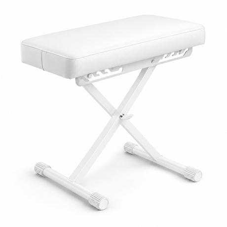Banqueta para piano plegable Hardman SB006, blanca, ajustable de 45 a 63 cm