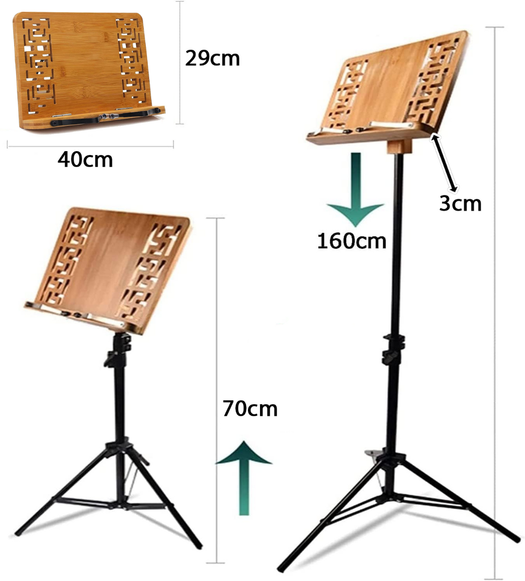 Atril de partituras de madera (70-160cm)