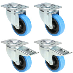 4x Ruedas azules 2 con y 2 sin freno (100mm)