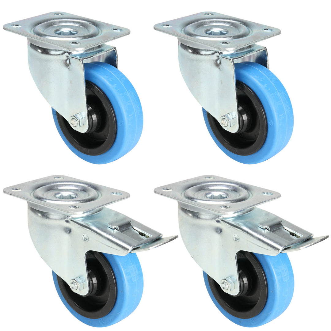 4x Ruedas azules 2 con y 2 sin freno (100mm)