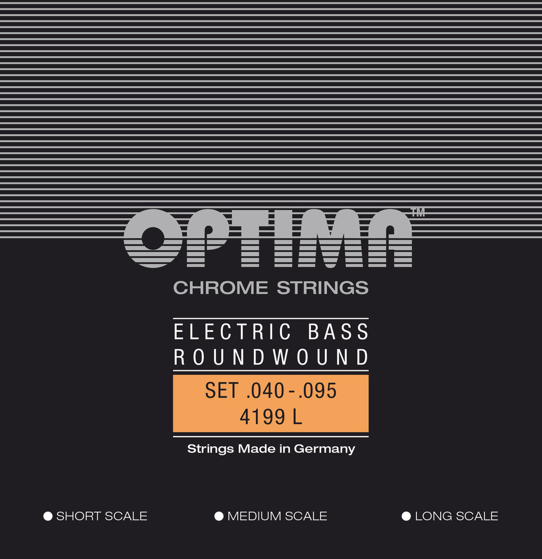 Cuerdas de bajo eléctrico Optima Chrome Strings Round Wound Long Scale - set de 4 cuerdas light (4199L)